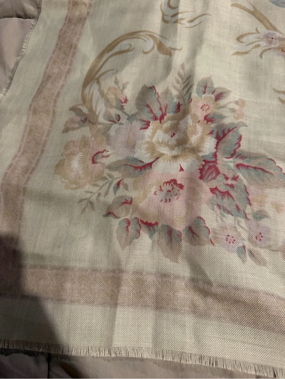 Floral Soft Cream and Pink Vintage-Inspired Scarf Wrap
